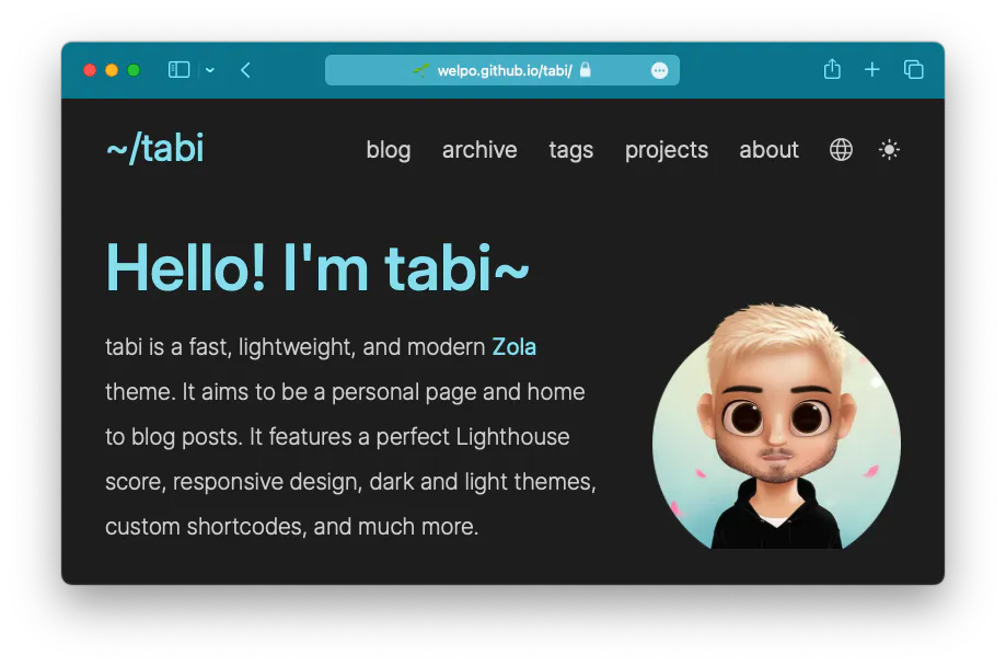 tabi with a coloured browser theme