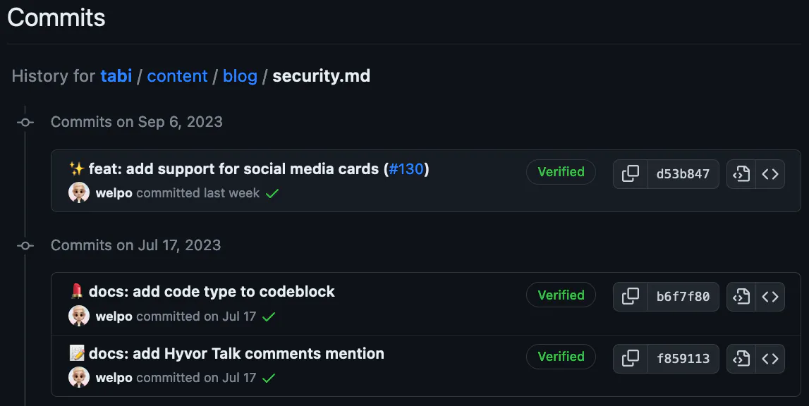 Commit history of a post