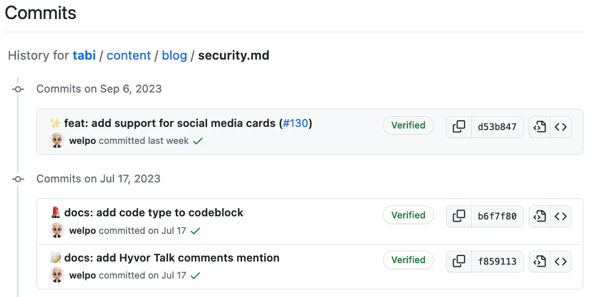 Commit history of a post
